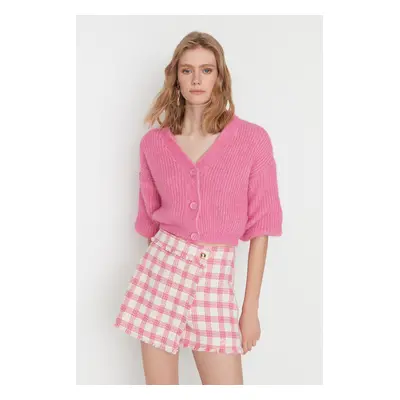 Trendyol Pink Crop Péřový úplet Cardigan