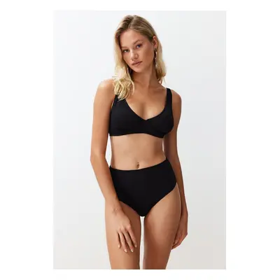 Trendyol Black Textured High Waist Hipster Bikini Bottom