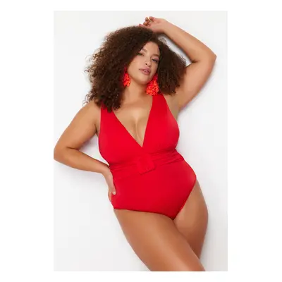 Trendyol Curve Red Belt Swimsuit