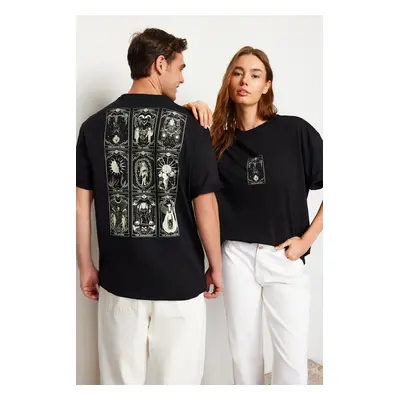 Trendyol Black Oversize/Wide Cut 100% Tarot Printed T-Shirt