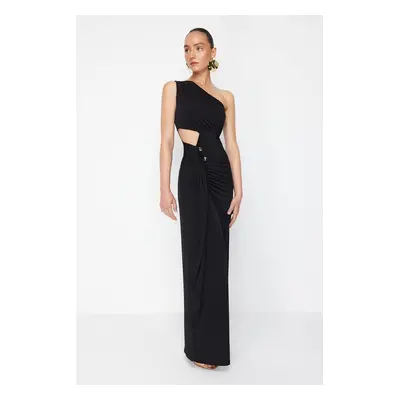 Trendyol X Zeynep Tosun Black Cut Out and Accessory Detailed Long Evening Dress & Graduation Dre