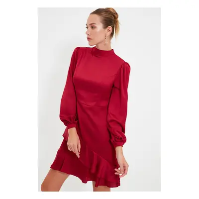 Trendyol Burgundy Flounce Detailní mini tkané šaty