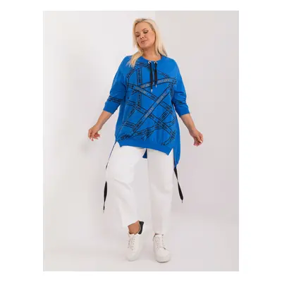 Tmavě modrá dámská halenka plus size s rozparky