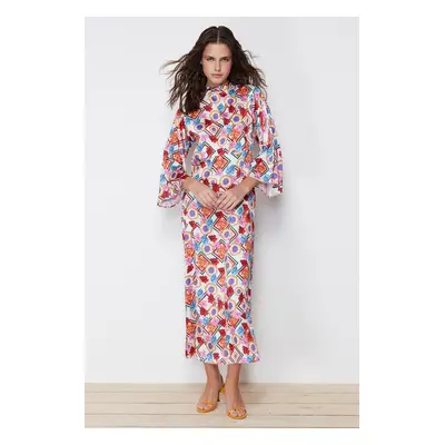 Trendyol Multicolored Floral Patterned Satin Woven Dress