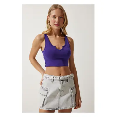 Happiness İstanbul Women's Purple Strap Crop Knitted Blouse