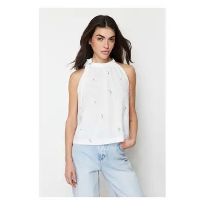 Trendyol Ecru Halter Embroidery Detail Woven Blouse