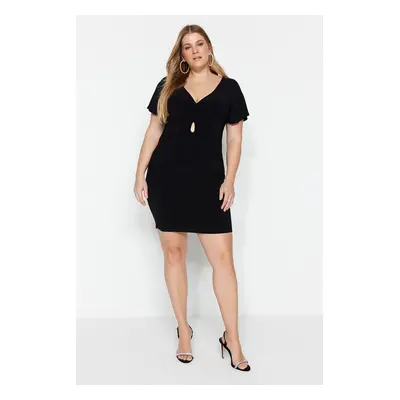 Trendyol Curve Black Knitted V-Neck Dress With Window/Cut Out Detailed