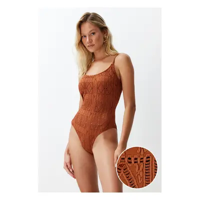 Trendyol Brown Premium Fabric Regular Swimsuit