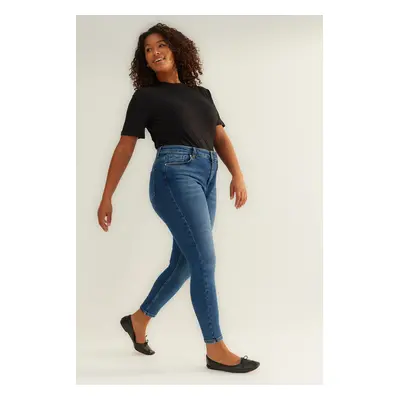 Trendyol Curve Navy Blue Vysoký pas Elastické Skinny Džíny