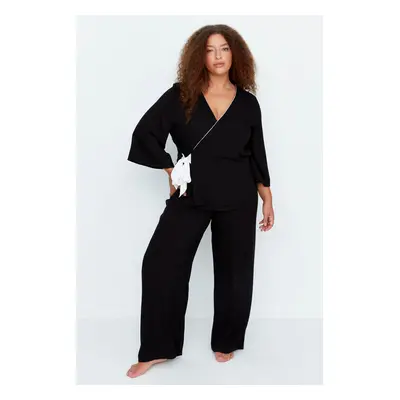 Trendyol Curve Black Double Breasted Collar Tied Woven Pajamas Set