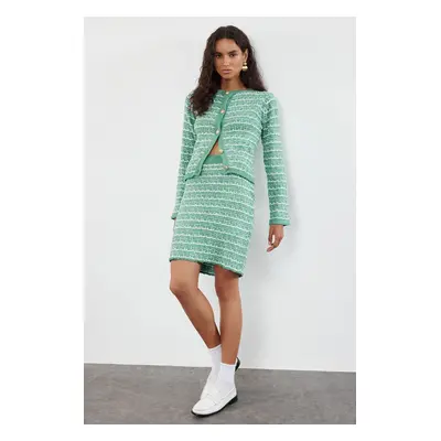 Trendyol Mint Knit Detailed Soft Texture Cardigan-Skirt Knitwear Bottom-Top Set