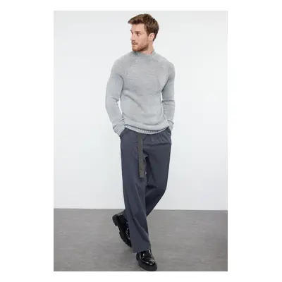 Trendyol Gray Slim Fit Slim Cut Half Turtleneck Raglan Sleeve Plain Basic Knitwear Sweater