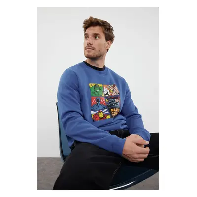 Trendyol Blue Regular Cut Marvel Original Licensed Sweatshirt