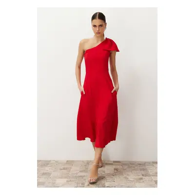 Trendyol Red A-Cut Bow Detailed Woven Elegant Evening Dress