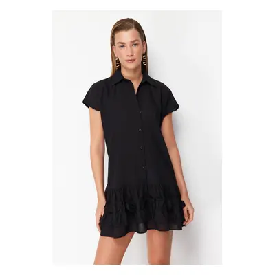 Trendyol Black Mini Woven Ruffle 100% Cotton Beach Dress