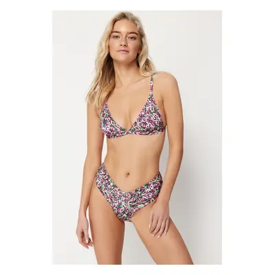 Trendyol zvířecí vzorovaný trojúhelníkový drapovaný bikiny set s vysokým pasem