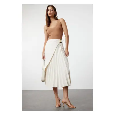 Trendyol Ecru Belted Pleated Woven Skirt