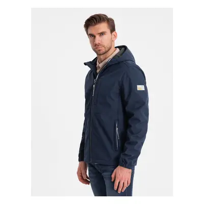 Ombre Men's SOFTSHELL jacket with fleece center - navy blue