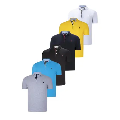 SIX SET T8582 DEWBERRY MENS T-SHIRT-BLACK-WHITE-NAVY BLUE-DARK TURQUOISE-YELLOW-GREY