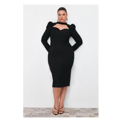 Trendyol Curve Black Body-fitting Woven Elegant Evening/Night/Graduation Dress