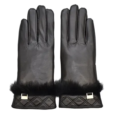 Rukavice Semiline Semiline_Women_Leather_Antibacterial_Gloves_P8208_Black