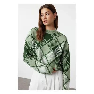 Trendyol Mint Wide Fit Crop Soft Textured Patterned Knitwear Sweater