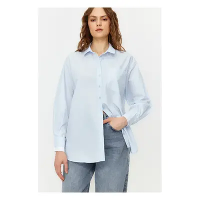 Trendyol Light Blue Double Cuff Oversize/Wrap Woven Shirt