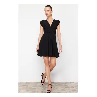 Trendyol Black Straight Skater Sleeveless Skater/Waist Open Elastic Sandy Mini Dress