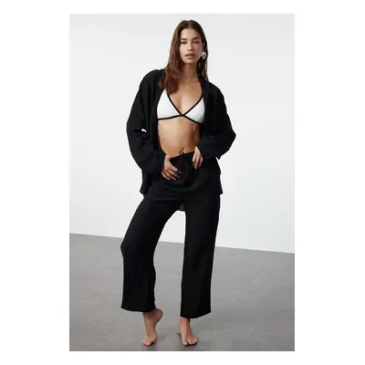 Trendyol Black Woven Linen Look Shirt Trousers Beach Suit