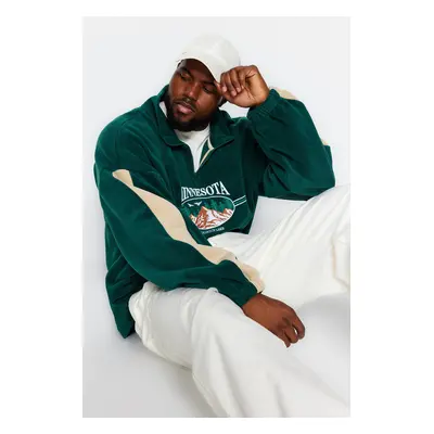 Trendyol Emerald Green Unisex Plus Size Oversize Embroidered Anti-pilling Fleece Sweatshirt