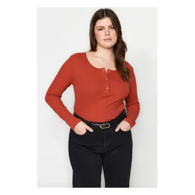 Trendyol Curve Red U Neck Snap Detailed Knitted Crop Blouse