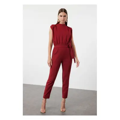 Trendyol Claret Red Sleeveless Ruffle Collar Maxi Woven Jumpsuit