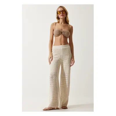 Happiness İstanbul Women's Cream Openwork Knitwear Trousers