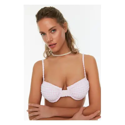 Trendyol Powder Gingham Textured Bikini Top