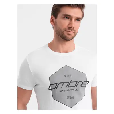 Ombre Men's cotton t-shirt with geometric print and logo - white