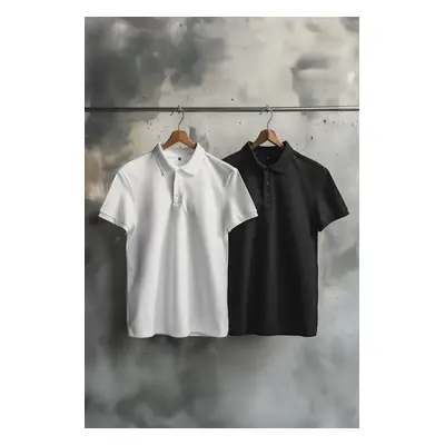 Trendyol Black-White Pack Slim/Narrow Cut 100% Cotton Polo Neck T-Shirt