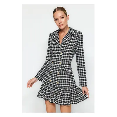 Trendyol Black Flounce Button Detailed Tweed Woven Dress