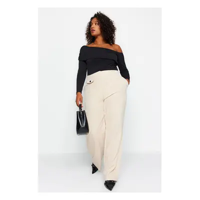 Trendyol Curve Cream Pocket Detailní tkané kalhoty