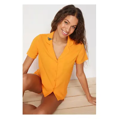 Trendyol Yellow Bee Embroidered Woven Pajama Set with Shorts