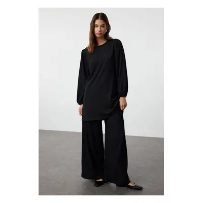 Trendyol Black Oversize Knitted Top-Bottom Set