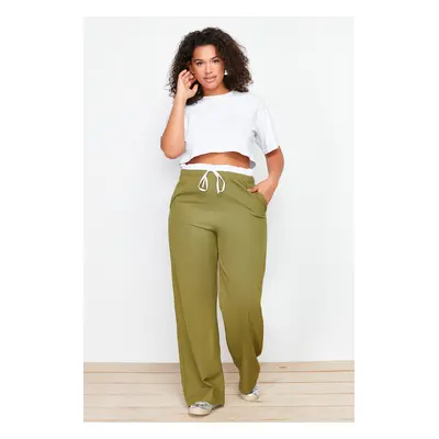 Trendyol Curve Khaki Flexible Waist Wide Leg/Wide Cut Woven Fabric Trousers