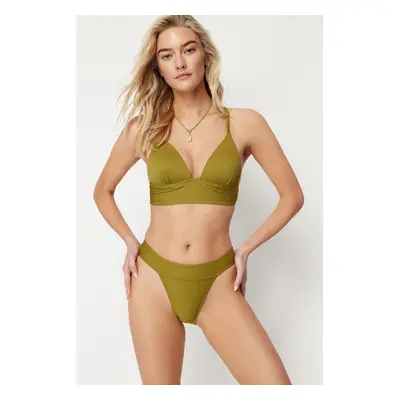 Trendyol Green Textured High Leg Regular Core Bikini Bottom