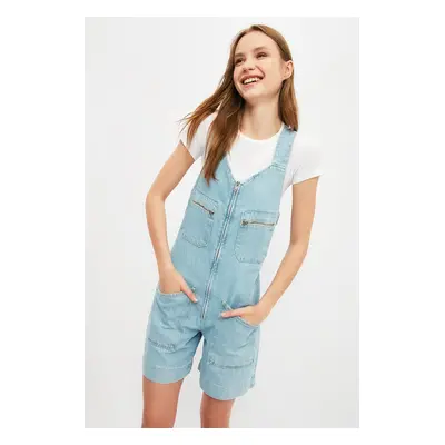 Trendyol Blue Pocket Detailed Zipper Denim Overalls