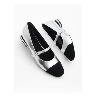 Marjin Women's Helmet Ballerina Shoes Mary Jane Vilan Silver