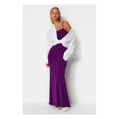 Trendyol Purple Fitted Strap Maxi Flexible Knitted Pencil Dress