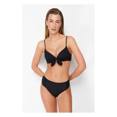 Trendyol Black Balconette Tie Up Push Up Bikini Top