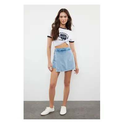 Trendyol Blue High Waist Denim Shorts Skirt