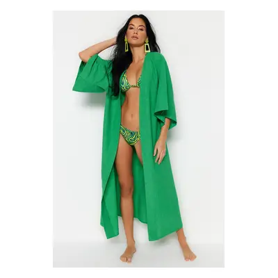 Trendyol Green Belted Maxi Woven Linen Look Kimono & Kaftan