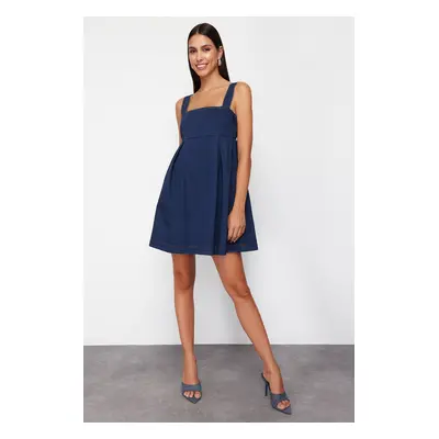 Trendyol Dark Blue More Sustainable Pleated Denim Mini Dress