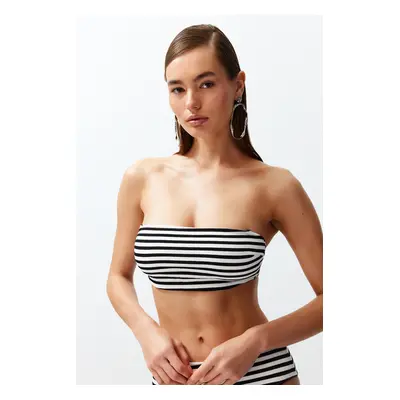 Trendyol Black-White Striped Strapless Textured Core Bikini Top